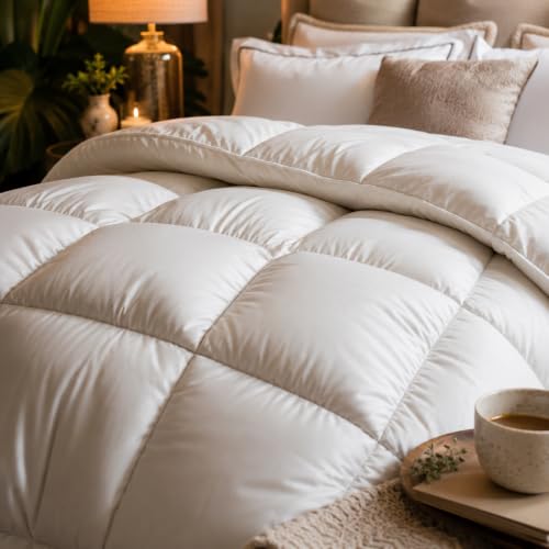 Image of Earthlycozy 500 GSM Premium Comforter - All-Season Down-Alternative, Lightweight, Breathable, Hypoallergenic and Machine Washable (White, Double)