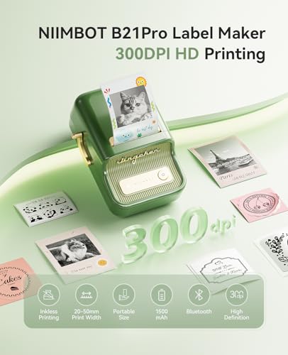 NIIMBOT B21 Pro Label Maker, 300DPI HD Label Printer, Ideal for Notes,Photos, Study Graphics, Memo Maker,50x30mm Label(Pine Green) — view 4