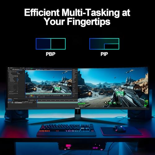 Image of Gawfolk 44.5 Inch Curved Gaming Monitor 185Hz Dual QHD PC Screen 5120x1440 | 1500R VA, 350cd /m, FreeSync, HDMI2.1 /DP1.4, PBP /PIP, Wall-Mountable, Ideal For Sim Racing, Trading, Editing & Gaming