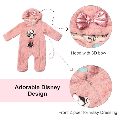 Magic Threadz Disney Clothes Minnie Mouse Baby Girls Plush Hooded Pram – Cozy Fleece Coverall with Ears for Infant (0–6/9M)4