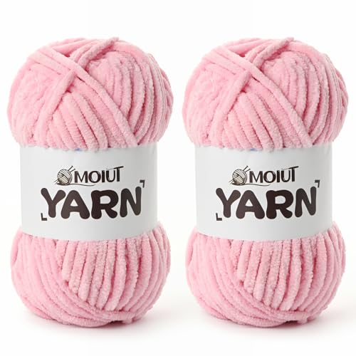 Image of 2 Pack Fluffy Chenille Yarn for Crocheting, Chunky Velvet Yarns for Crochet Amigurumi, Baby Yarn for Crocheting Soft Blanket, 174.9yds /7 oz Bulky Yarns for Crafts /Hats /Shoes /Socks (2 Peach Pink)