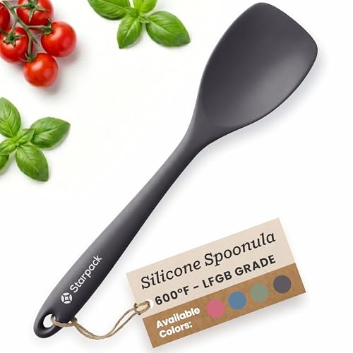 StarPack Silicone Spoonula The All-Rounder 10.5 Inch - LFGB Spoon Spatula, 600°F Heat Resistant, BPA-Free - One-Piece Seamless, Dishwasher Safe - for Nonstick Cookware, Stormy Grey