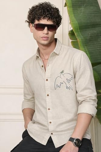 Image of MiraMichi Men's Pure Linen Shirt with Long Sleeve Collared Neck Standard Length and Button Down Closure Type |Shirt's for Men Stylish | Branded Shirt's | Formal Style