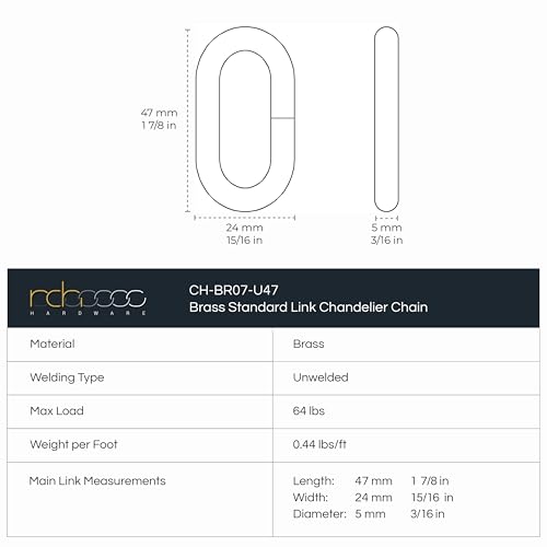 Image of RCH Hardware Polished Nickel Solid Brass Chain for Hanging, Lighting - Standard Unwelded Links (1 Foot)