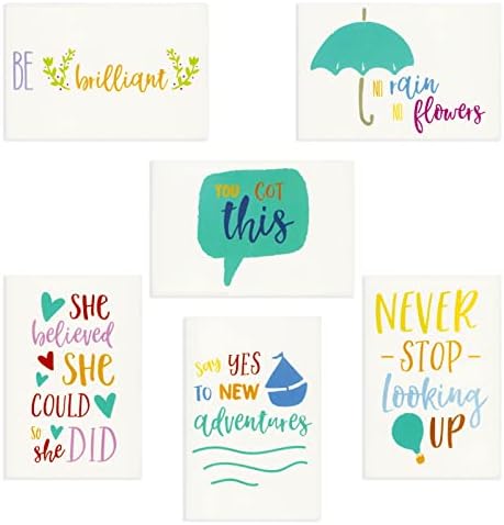48 Pack Motivational Cards Featuring Positive Quotes and Envelopes, 6 Designs for All Ages, 10.2 x 15.2 cm