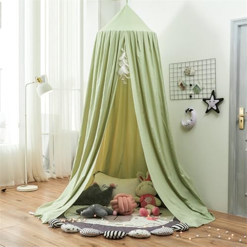 Surwin Moskitonetz Betthimmel Madchen Jungen Kinder Babybett, Rund Baldachin Mückennetz Einzelbett kinderzimmer Schlafzimmer Spiel für Reise Indoor Outdoor Dekoration - Grün