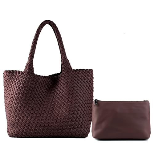 Image of Woven Bag for Women, Tote Bag for Work, Large Beach Travel Handbag and Purse, Retro Handmade Shoulder Bag, Female Shopping Bag (Large, Coffee)