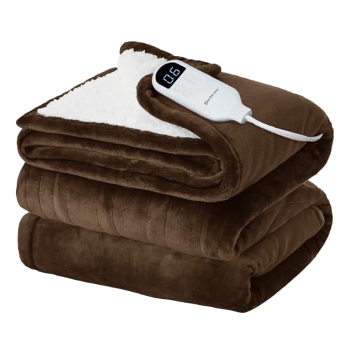 Image of Bedsure Heated Blanket Full Size, Electric Blanket with Preheat, Brown