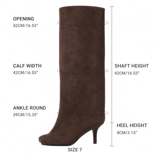 Image of DOBOYG Knee High Suede Boots for Women Wide Calf Square Toe Tall Boots | Stiletto High Heels Pull On Fashion Long Booties