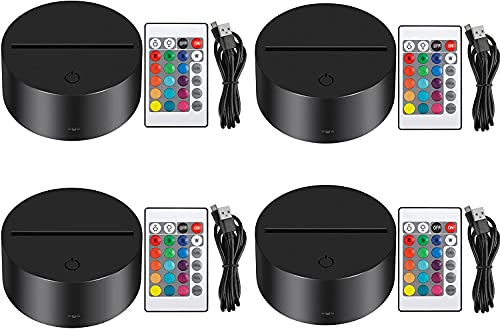 Thlevel 3D LED Lámpara Night Light Base Ajustable 7 Colores con Control Remoto y Cable USB para Dormitorio Cafetería Bar 4 Piezas No Incluido Placa Guía de Luz Acrílica