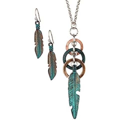 SPUNKYsoul Feather Circle Long Necklace for Women Collection (3 Toned Patina Copper) Cover