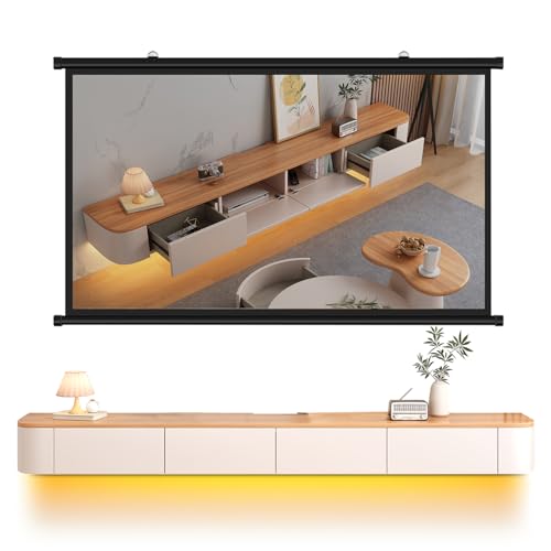 HYANXUE Mueble de TV flotante de madera maciza, mueble de TV montado en la pared, estantes flotantes con puerta, centro de consola de entretenimiento moderno, banco de TV de almacenamiento grande