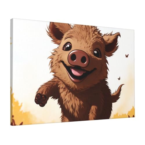 Toile d'animation sanglier sautant LPSRTWE pour décorer un mur vide sans percer de cadre