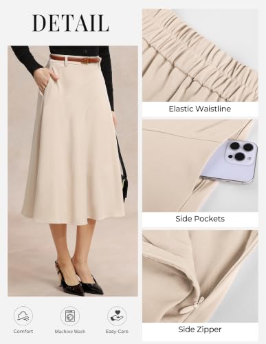 Image of Women's Business Casual Midi Skirt, High Waist Flowy Skirts with Pockets | Flowy, Work, Basic, Elegant, Teacher, Formal, Office, Funeral, Church, Fashion, Outfits, Clothing