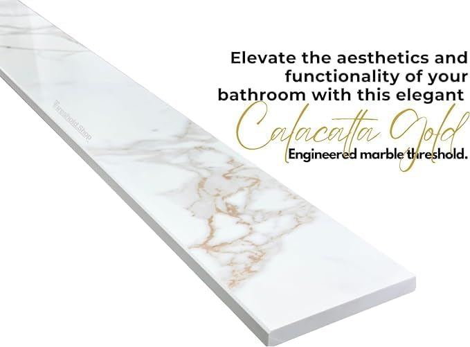 Calacatta Gold Engineered Marble Threshold for Shower Curb, Bathroom Vanity Backsplash, Window Sill, Door Transitions (6" x 60")