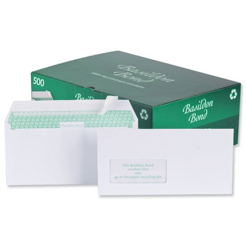 Basildon Bond Envelopes Wallet Peel and Seal Window 100gsm White DL [Pack 500]