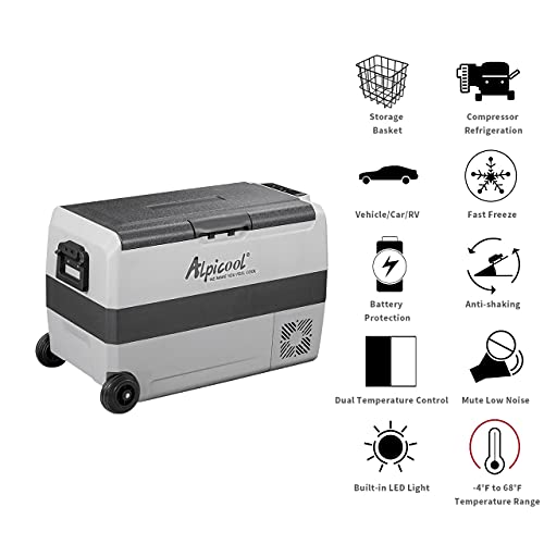 Alpicool T50 Dual Temperature Control 12 Volt Refrigerator 53 Quart Portable Car Fridge Freezer (-4°F~68°F) for Truck, RV, Boat, Camping and Travel