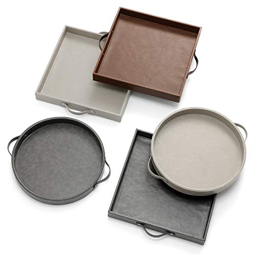 Ranslen Square Leather Serving Tray With Handles, 15"X15" Table Trays For Ottoman Coffee Table, Decorative Tray For Home Organizer Living Room Kitchen Food Tray, Breakfast Tray In Bed, Brown #TOP6