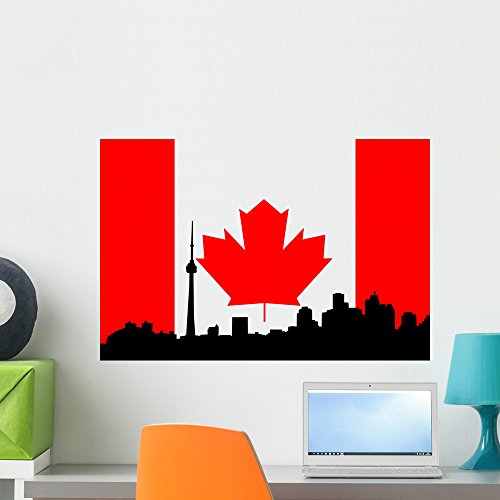 Wallmonkeys FOT-896334-24 WM233688 Toronto Skyline Against Canadian Flag Peel and Stick Wall Decals  - //coolthings.us