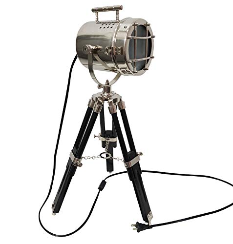 Up To 40% OFF Vintage Retro Silver Finish Standing Desk Lamp with Adjustable Tripod Nautical LED Searchlight Mini Studio Home Decor