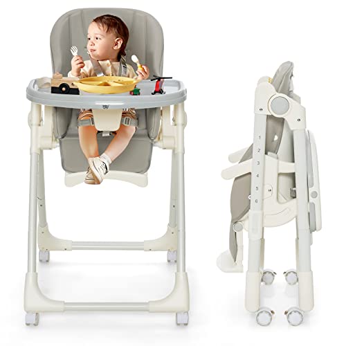 Costway Trona Bebe Plegable, Trona Portatil Ajustable Con 4 Ruedas Bloqueables, 6 Alturas, 5 Posiciones De Reclinado, Silla Trona Evolutiva Para Comer Con Bandeja Extraíble Y Cojín Gris Costway Trona Bebe Plegable, Trona Portatil Ajustable Con 4 Ruedas Bloqueables, 6 Alturas, 5 Posiciones De Reclinado, Silla Trona Evolutiva Para Comer Con Bandeja Extraíble Y Cojín Gris