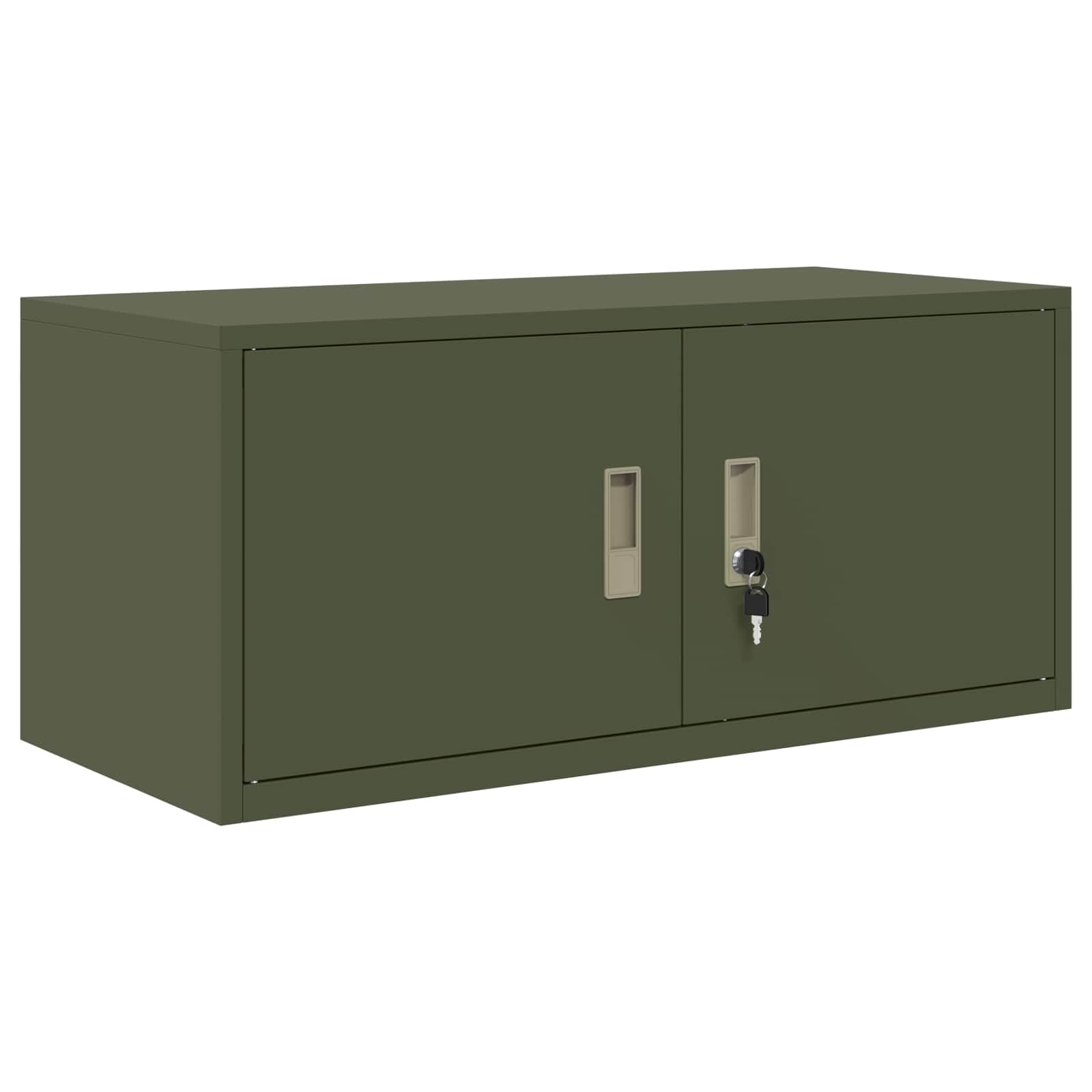 Aufbewahrungsschrank Olivgrün 90 x 40 x 40 cm, Metall Aktenschrank, abschließbarer Büroschrank, Industriestil Metallschrank für Dokumente und Büroorganisation