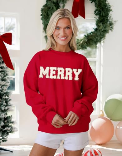 Merry Chenille Letter Oversized Christmas Sweatshirt - Image 3