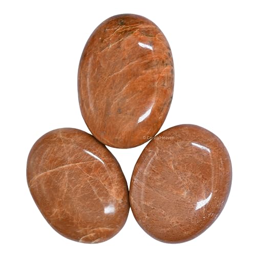 Image of Crystal Heaven Certified Peach Moonstone Crystal Palm Pebbles Stones For Anxiety Stress Relief Massage - Aaa Grade Original Gemstone Agate Palm Stone For Yoga Meditation Spiritual Reiki Feng Shui