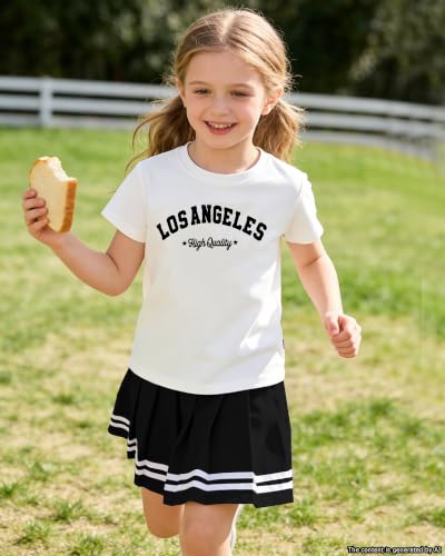 Image of Betusline Girls Skirt Set JK School Uniform 2-Piece Outfit - Short Sleeve & Webbing Solid Skirt,4-14Y