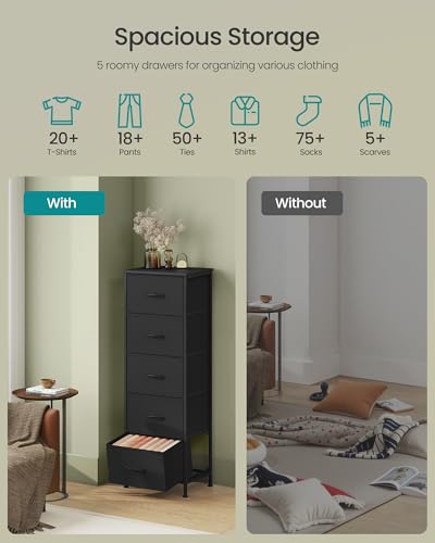 Image of SONGMICS BELLAH Collection - Dresser for Bedroom, Chest of Drawers, Storage Organizer Unit, Closet, Entryway, Steel, 5 Drawers, Modern, Ink Black and Ebony Black ULGS315B01S
