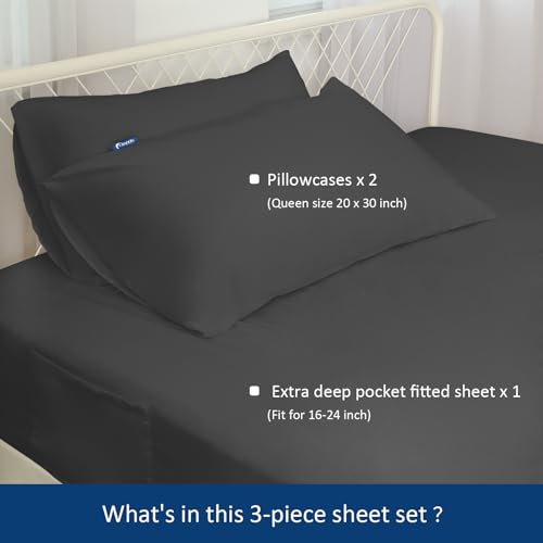 Image of Deep Pocket Extra Deep Pocket 3 Piece Set with Fitted Sheet and Pillowcases from 16 to 24 Inch