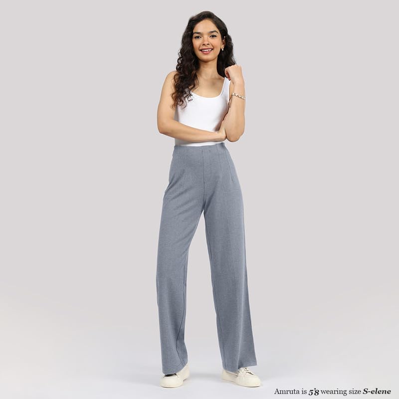 Image of BlissClub Womens Work-to-Wine Twill Wide Dart Pants Insanely Breathable Elasticated Waistband 2 Pockets Mock Fly | Wide Silhouette Stylish Pleats