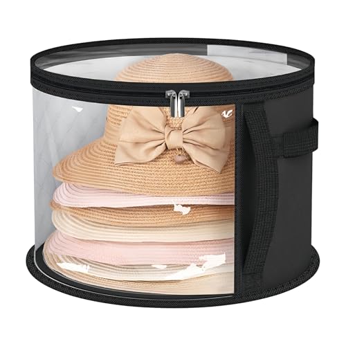 Bolsa de almacenamiento transparente para 7 gorros - Organizador de caja de sombrero, organizador de sombrero de vaquero plegable redondo (negro)