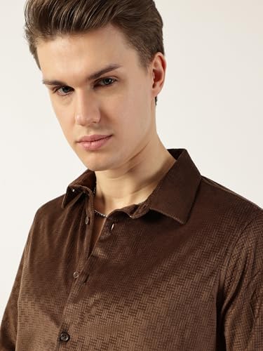Image of Thomas Scott Men's | Solid | Textured Fabric | Full Sleeve | Slim Fit | Polyester-Blend | Spread Collar | Casual Shirt