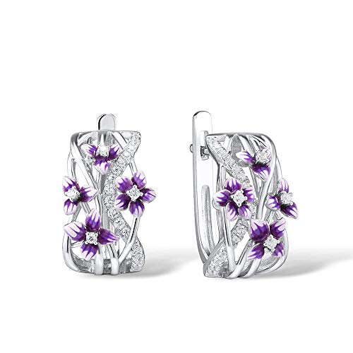 Boucles d'oreilles fleur violette légères anti allergies peau sensible - 2