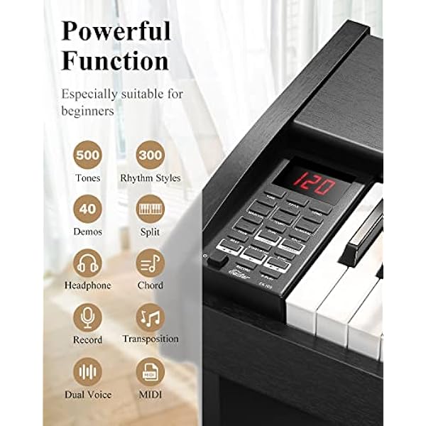 Eastar EK-10S Teclado de piano, 61 Teclas de Tamaño Estándar, Soporte de Piano Digital de Madera Maciza, Piano Eléctrico para Principiantes con Pedal de Sujeción y Soporte de Música, Regalo Esencial