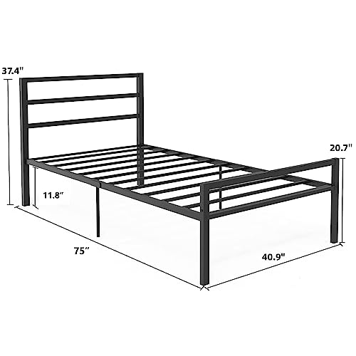Hombck Twin Bed Frames With Headboard And Footboard, 12 Inch Bed Frame Twin With Under Bed Storage, Heavy Duty Bed Frame No Box Spring Needed, Easy Assembly, Black #TOP5