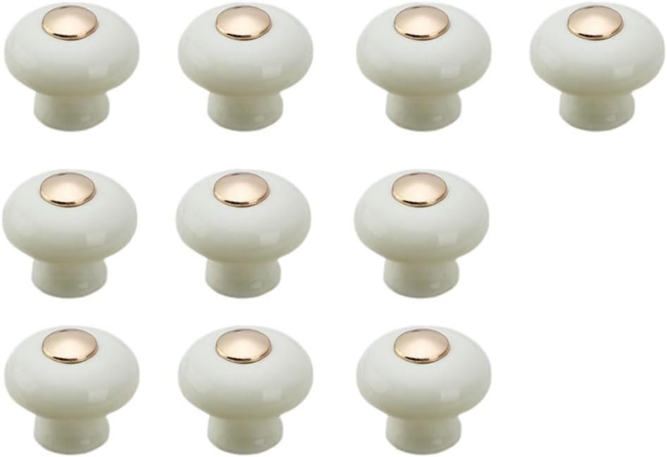 10 Pack Cabinet Knobs Dresser Knobs Drawer Knobs Ceramics Kitchen Cabinet Pulls Handles Hardware Vanity Handle Decoration White (Gold, Single Hole)