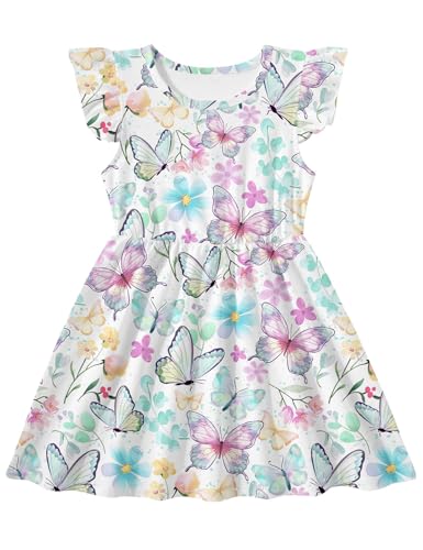 RAISEVERN Toddler Dresses 4t Girls Butterflies Ruffle Flowers Summer Dress Flutter Sleeve Birthday Party Outfit