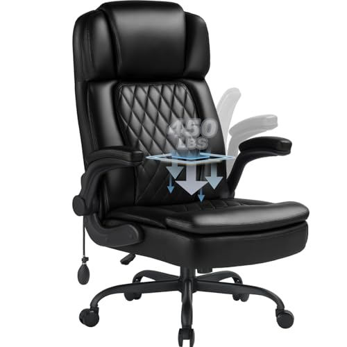 Image of 450lbs Executive Office Chair for Heavy People, Ergonomic Big and Tall Desk Chair with Adjustable Lumbar Support&Flip Up Armrest,High Back PU Leather Comfy Swivel Computer Chair