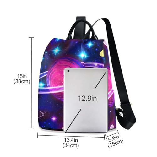 Mochila para mujer ligera Space Planets cómoda para el día a día con pompón 3