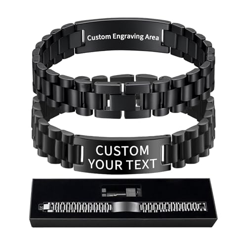 Personalized ID Bracelet for Men– Custom Laser Engraving on Both Sides, Waterproof Stainless Steel, Adjustable Fit, 4 Color Options