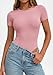 PRETTYGARDEN Body Suits for Womens Summer Tops 2026 Casual Short Sleeve Ribbed Fitted Basic Tee Shirts Spring Fashion Clothes (Pink,X-Large)