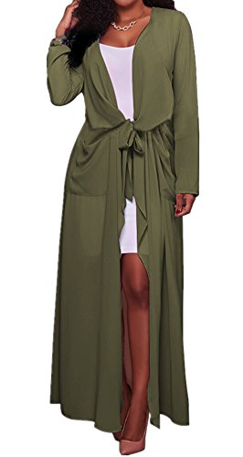 ENLACHIC Women Long Sleeve Chiffon Lightweight Maxi Sheer Duster Cardigans