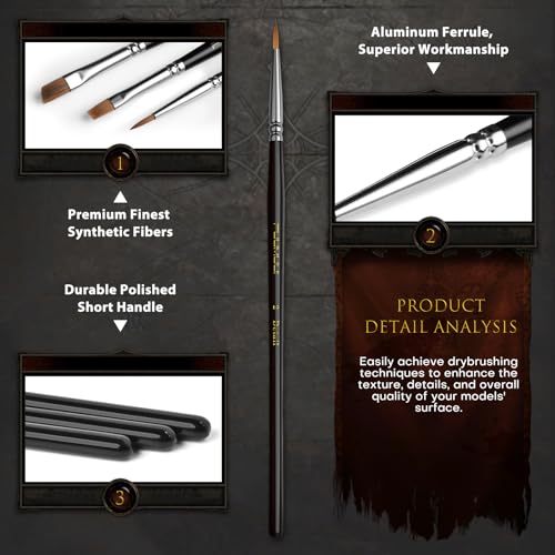 Image of Miniature Model Paint Brushes Drybrush Set 18pcs for Effect, Fine Tip Model Painting - Professional Dry Brush Detail Paint Brushes for Miniature Acrylic, Watercolor, Oil Painting
