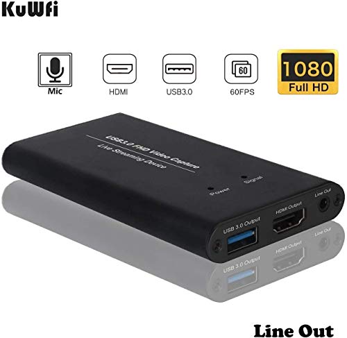KuWFi Game Video Capture Device Card HDMI to USB3.0 HD Video Converters Game Streaming Live Stream Broadcast HD 1080P with MIC Input&Live Out for PS4/Switch/Xbox/skype