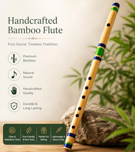 Image of IBDA Bamboo Flute | C Natural Medium Scale | for Professional /Beginner Basuri | 19 inch Bamboo Bansuri |
