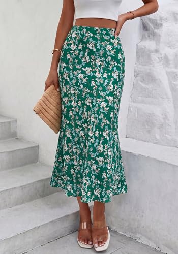 Image of BTFBM Satin Skirts for Women Trendy 2026 Summer Fall | High Waisted A-Line Leopard Print,Floral Print, Business Casual,Cocktail,Wedding Guest,Long Silk Midi Skirt