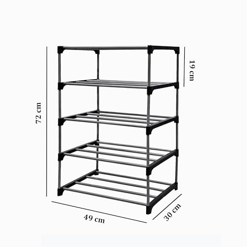 Image of 5 Tier Metal Book Shelf Tall Narrow Storage Rack for Kids and Adults Modern Bookshelf Unit for Nursery, School, Home, and Office, Floor Mount Open, Black