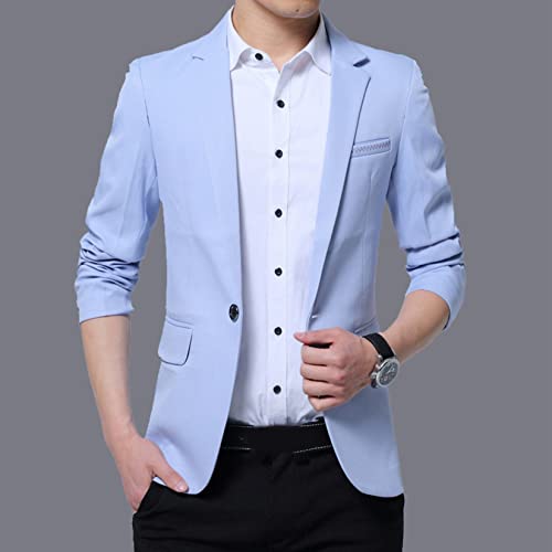 Dawwoti Blazer masculino slim fit casacos smoking versão coreana terno casual jaqueta, Azul claro, G
